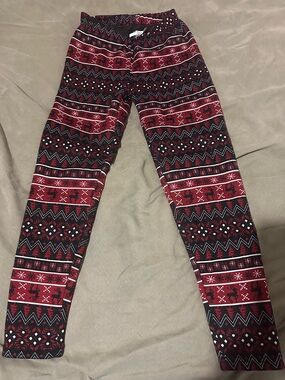 shosho Red and Black Fair Isle Reindeer Leggings